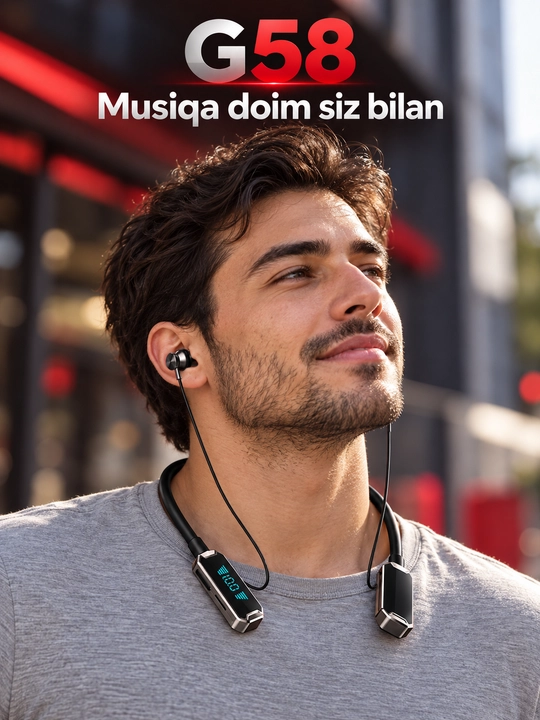 G58 / NE bo‘yinga taqiladigan simsiz quloqchin, raqamli displey bilan