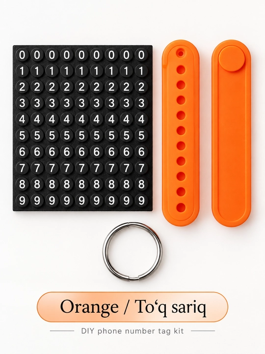 Telefon raqamli brelok, 0–9 raqamlar to‘plami, silikon, 4 xil rang