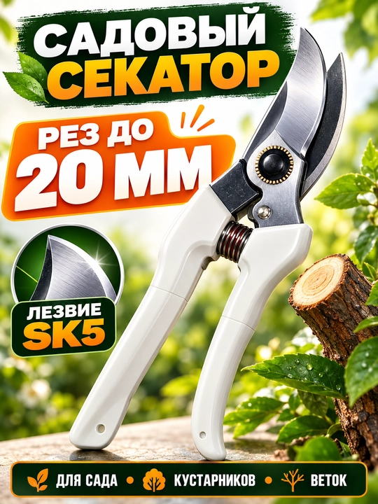 Садовый секатор SK5 для обрезки веток до 20 мм, ручной садовый - 
