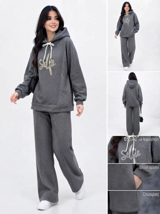 Qalin nachosli ayollar sport kiyimi ayollar divoykasi  issiq kapushonli hoodie  keng shim