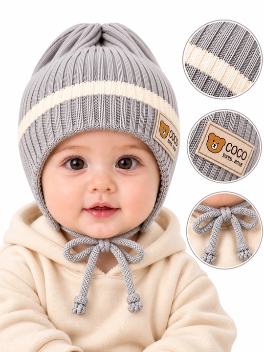 Детская шапка с завязками, для детей 1–2 лет, осенняя, зимняя