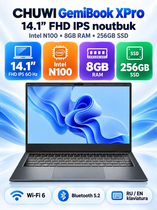 CHUWI GemiBook XPro 14.1 FHD IPS 60Hz, Intel N100, 8/256GB SSD, Windows 11 - 