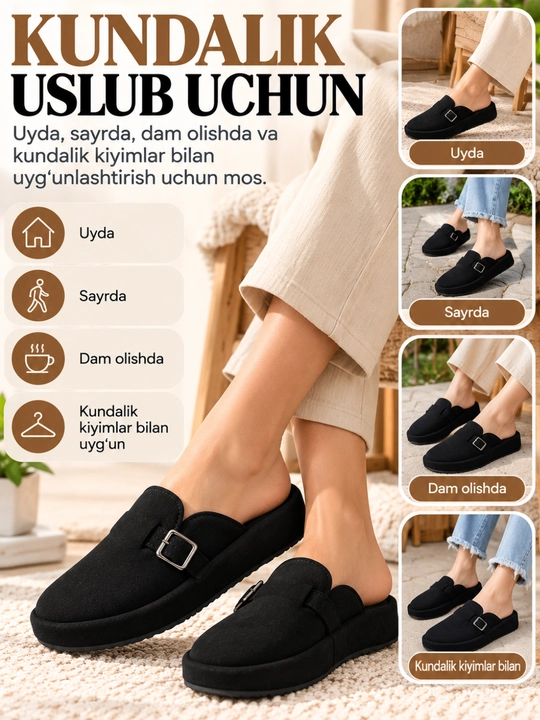 Ayollar myulisi, sabo, yopiq uchli tapochka, orqasi ochiq qulay oyoq kiyim, 36-40