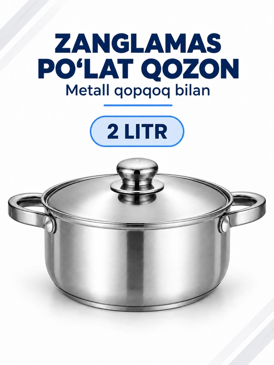 Zanglamaydigan po'latdan tayyorlangan qozon  qopqoqli – barcha turdagi plitalar uchun, 2l - 