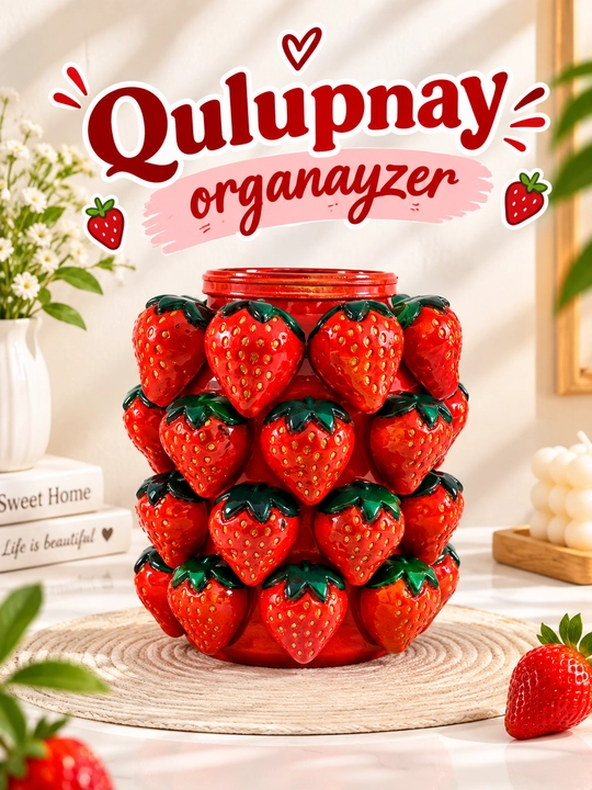 Organayzer stakan Malina va Qulupnay, kistochka, makiyaj va uyt-dekor uchun vaza, sovg'a - 