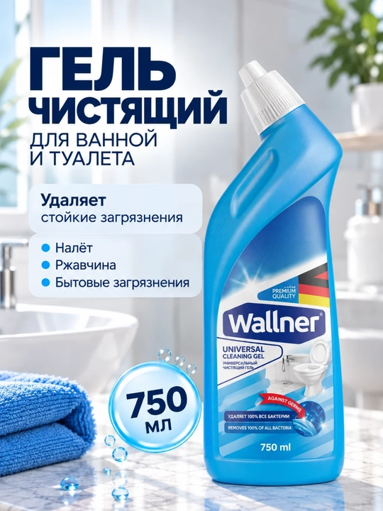 Wallner hojatxona va hammomni tozalash uchun gel 750 ml, ohak va zangni yo'qotish uchun - 