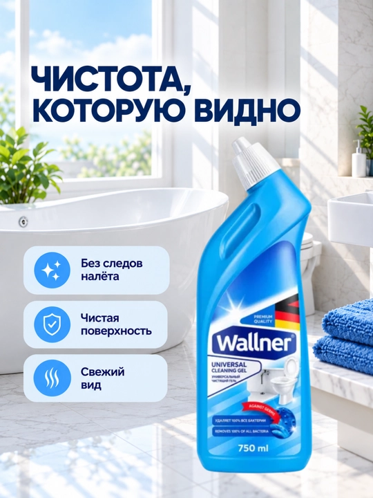 Wallner гель для чистки туалета и ванной 750 мл, от известкового налета и  ржавчины