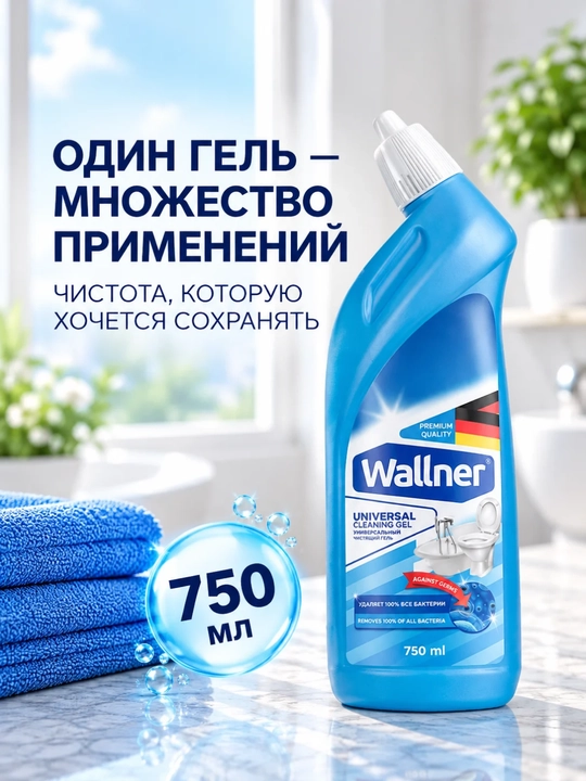 Wallner гель для чистки туалета и ванной 750 мл, от известкового налета и  ржавчины