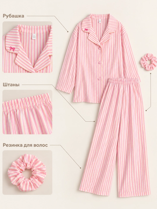Ayollar pijamasi soch rezinkasi bilan, estetik uy kiyimi, paxtali pijama, qulay pijama