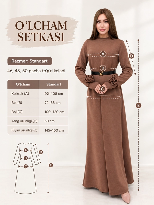 Ko'ylaklar ayollar uchun , uzun yengli, aysho trikotaj matosi, STANDART 44,46,48