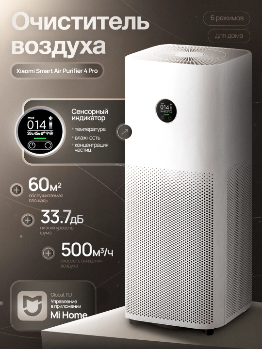 Очиститель воздуха Xiaomi Smart Air Purifier 4 Pro с управлением через приложение
