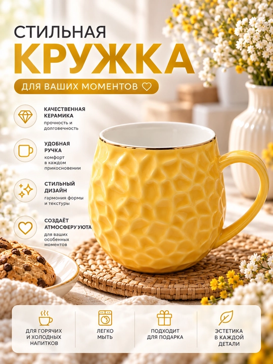 Керамический бокал-кружка для чая, кофе и других напитков - 