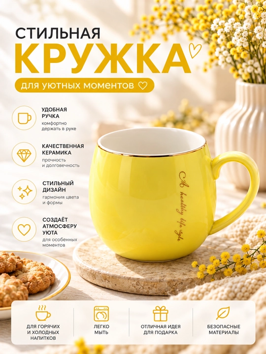 Керамический бокал-кружка для чая, кофе и других напитков - 