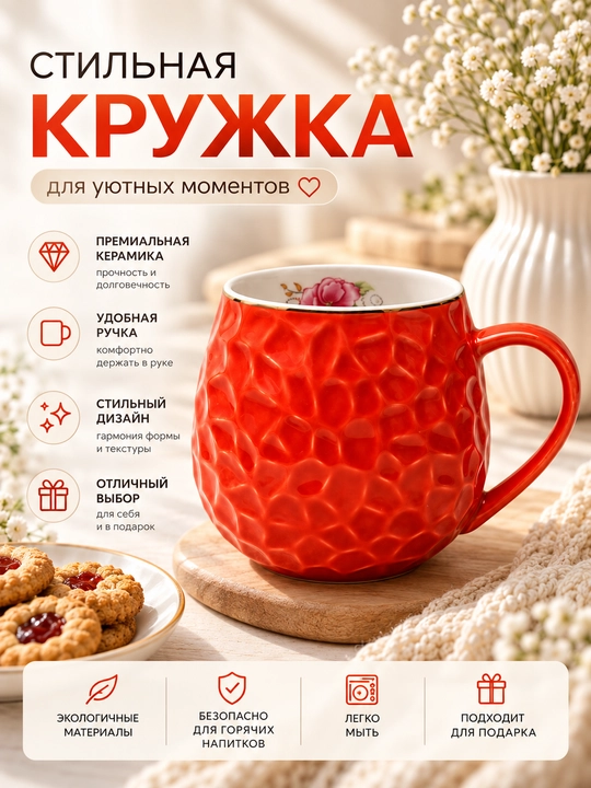 Керамический бокал-кружка для чая, кофе и других напитков - 