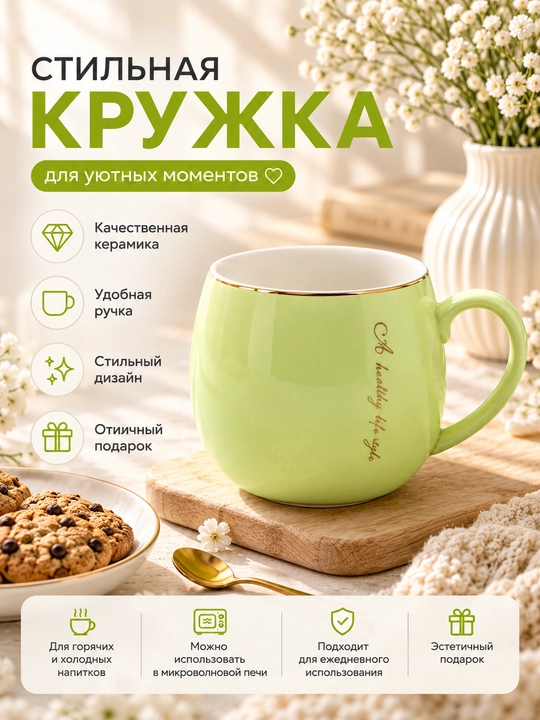 Керамический бокал-кружка для чая, кофе и других напитков - 