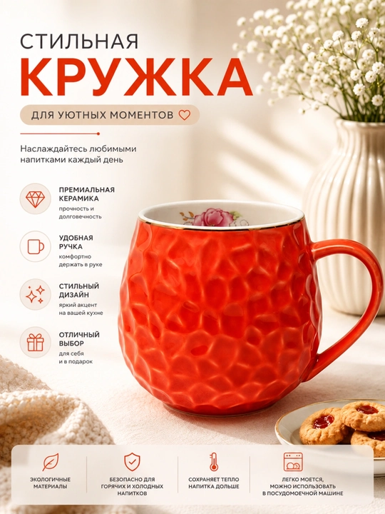 Керамический бокал-кружка для чая, кофе и других напитков