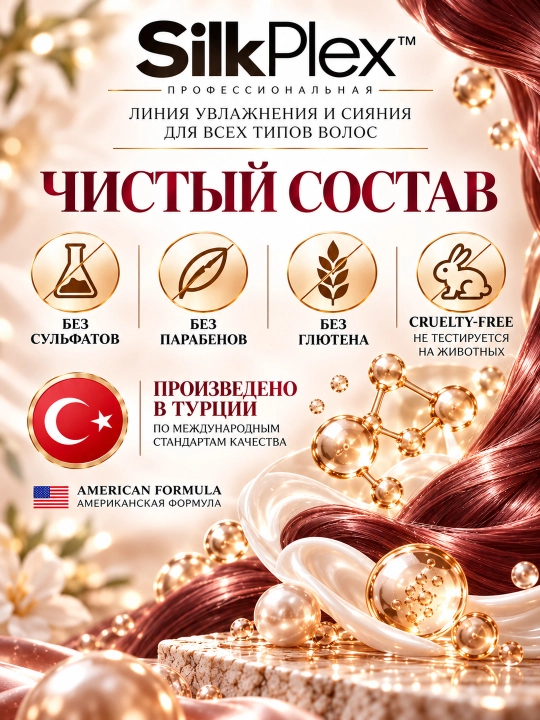 Набор для волос увлажняющий SilkPlex Silk & Vitamin: шампунь, кондиционер, сыворотка