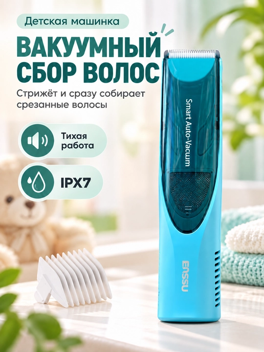 Bolalar uchun soch olish mashinkasi, vakuumli yig‘ish, IPX7, USB - 