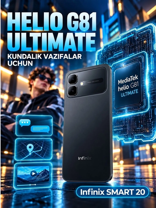 Smartfon Infinix Smart 20, 5200 mAh, 120Hz HD+ LCD, G81 Ultimate