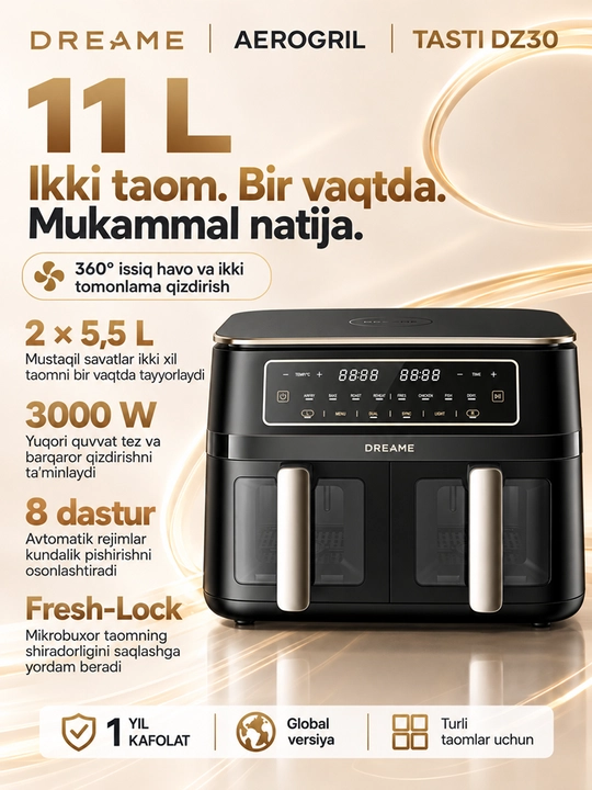 Dreame Tasti Airfryer AF10/AF30/PT60/DZ30 aerogrill, 7,6 litr, 1500-3000 Vt - 