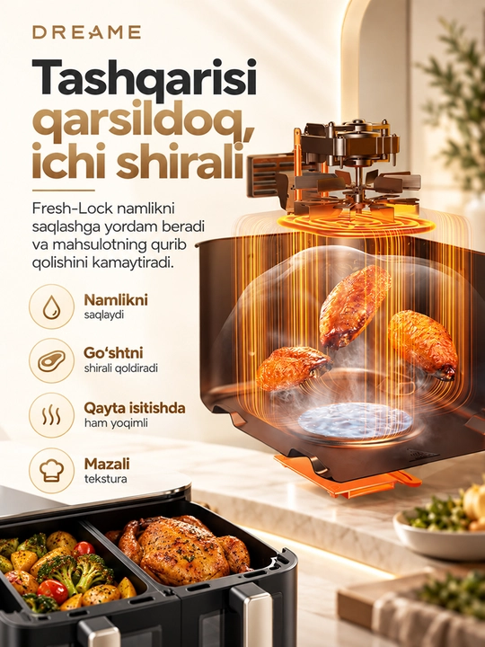 Аэрогриль Dreame Tasti Airfryer AF10/AF30/PT60/DZ30, 7.6л, фритюрница 1500-3000 Вт
