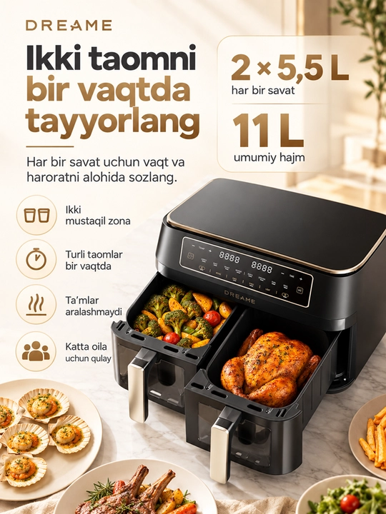 Аэрогриль Dreame Tasti Airfryer AF10/AF30/PT60/DZ30, 7.6л, фритюрница 1500-3000 Вт