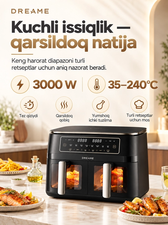 Аэрогриль Dreame Tasti Airfryer AF10/AF30/PT60/DZ30, 7.6л, фритюрница 1500-3000 Вт