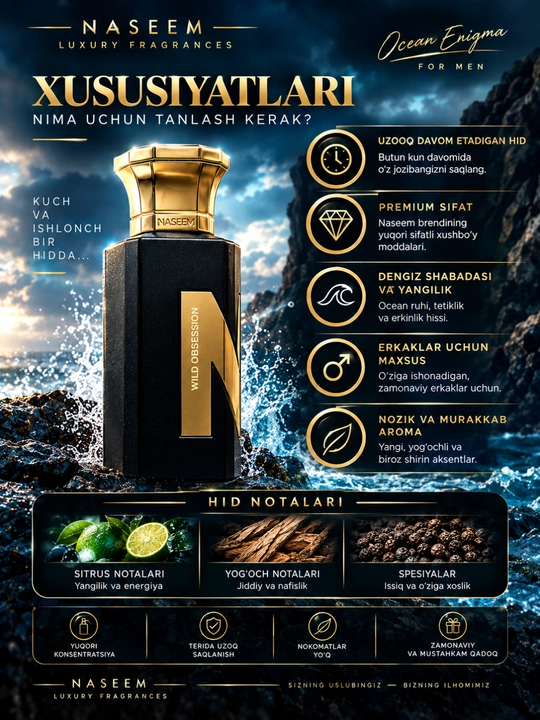 Alkogolsiz arab atirlari, ayollar va erkaklar uchun Naseem, 75 ml 