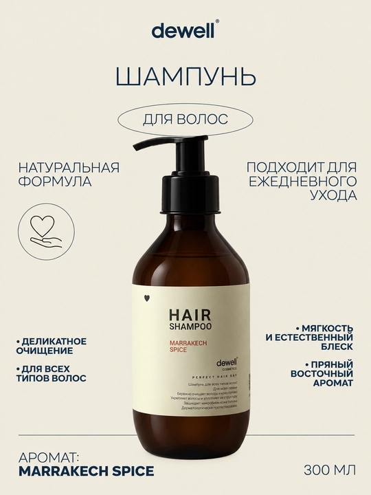 Бессульфатный шампунь для всех типов волос Dewell, с ароматом Марокканских специй - 