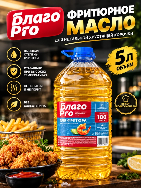 Фритюрная масло Благо Pro для фритюра рафинированное, 5 л - 