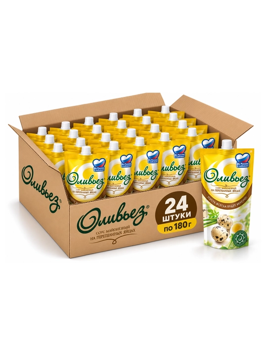 Соус майонезный «Оливьез» на перепелиных яйцах 35%, дой-пак 180 мл × 24 шт