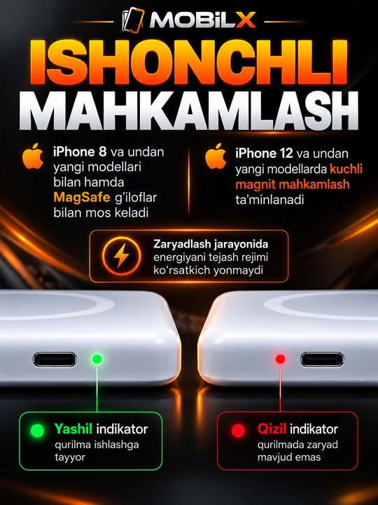 MagSafe power bank, iPhone uchun, 10.000 va 5.000 mA/h, Power bank