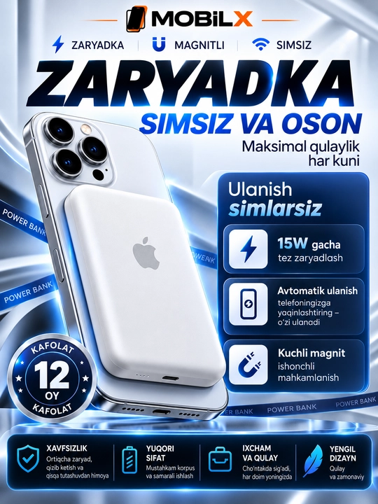 MagSafe power bank, iPhone uchun, 10.000 va 5.000 mA/h, Power bank