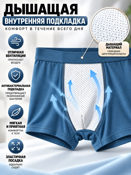 Erkaklarga havo o'tkazuvchan ichki qoplamali bokser trusiklar, qulay shortiklar, XL–7XL