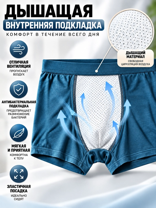 Erkaklarga havo o'tkazuvchan ichki qoplamali bokser trusiklar, qulay shortiklar, XL–7XL