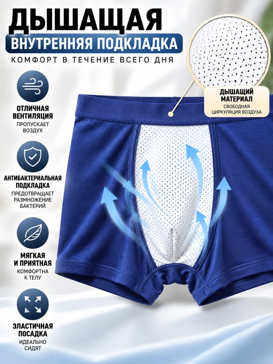 Erkaklarga havo o'tkazuvchan ichki qoplamali bokser trusiklar, qulay shortiklar, XL–7XL