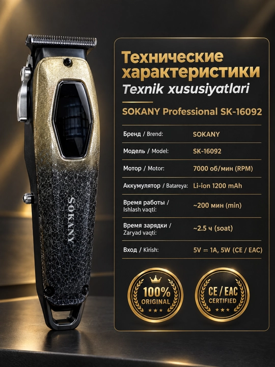 SOKANY SK-16092 soch kesish mashinasi,7000 ayl/min, 1200 mA·h