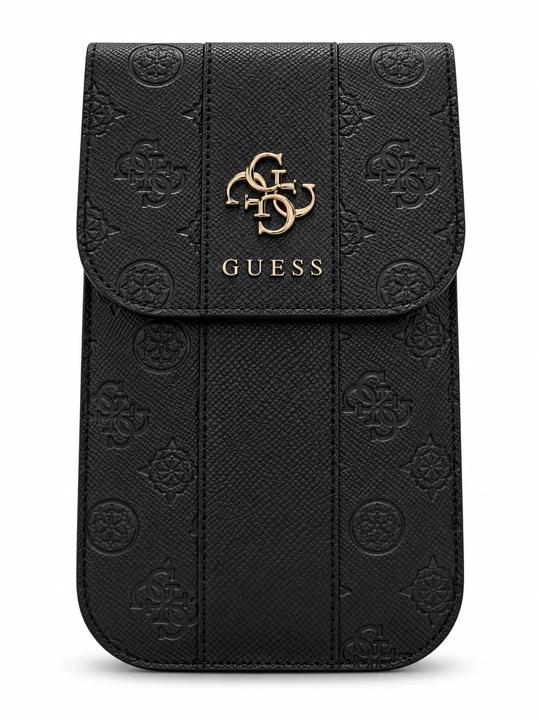 GUESS telefon uchun universal sumkacha, qopqoqli va yelka tasmasi bilan, qora