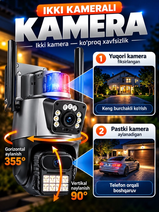Smart Wi-Fi Kamera, Full HD PTZ tashqi kuzatuv kamerasi