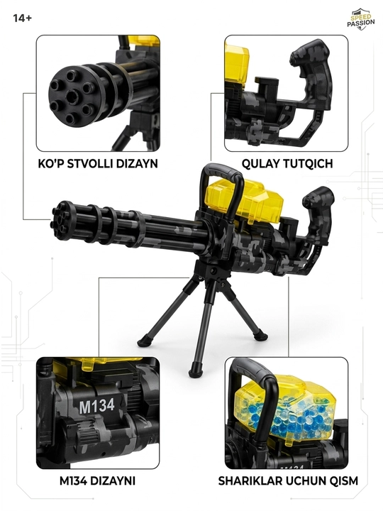Игрушечный автомат M134, гидрогелевый бластер с орбизами