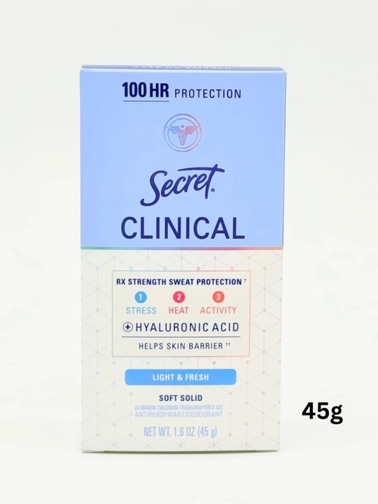 Secret Clinical 100ч защита, 45г, Light & Fresh, женский дезодорант-антиперспирант - 