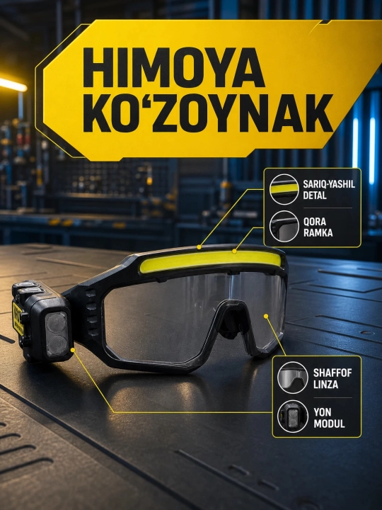Himoya ko‘zoynak yorug‘lik va yon modul bilan. Ishonchli himoya - 