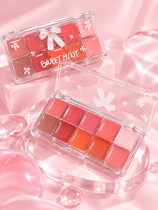 Палетка блесков для губ Sweet Mint, 10 оттенков, увлажняющая, глянцевый эффект