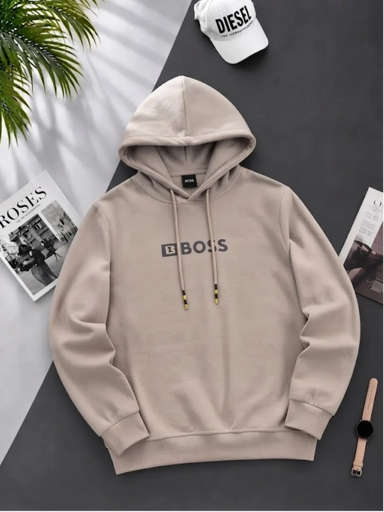 Erkaklar va ayollar uchun qora kapyushonli xudi, "BOSS" yozuvli oversize qalin doker xudi - 
