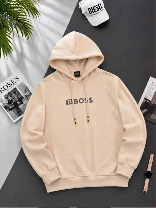 Erkaklar va ayollar uchun qora kapyushonli xudi, "BOSS" yozuvli oversize qalin doker xudi - 