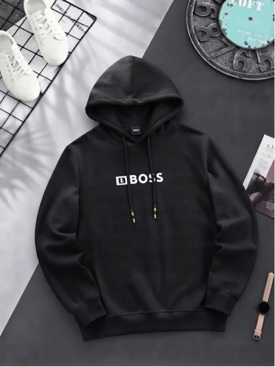 Черный худи с капюшоном и принтом "BOSS" для мужчин и женщин, утепленный оверсайз худи