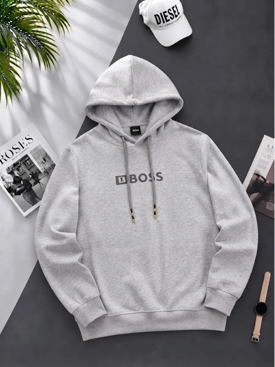 Erkaklar va ayollar uchun qora kapyushonli xudi, "BOSS" yozuvli oversize qalin doker xudi - 