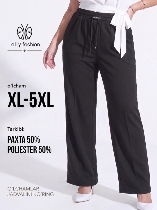 Ayollar palazzo shimi, keng, baland belli, klassik uslubda — ELLY FASHION - 