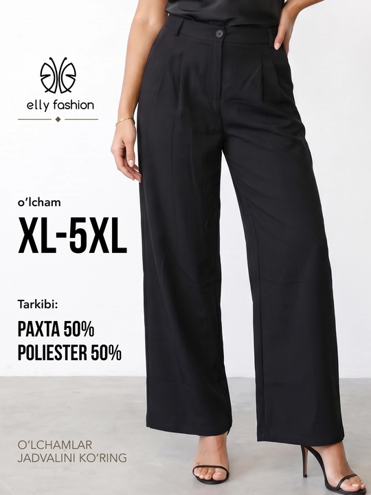Ayollar palazzo shimi, keng, baland belli, klassik uslubda — ELLY FASHION - 