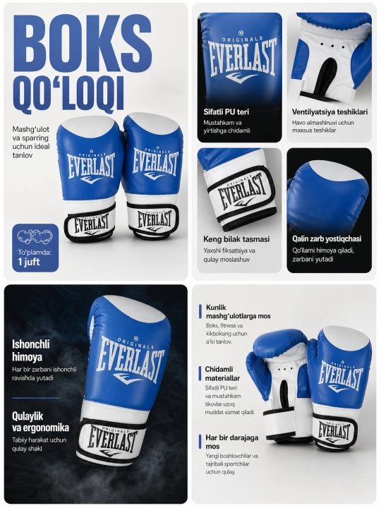 Boks qo'lqoplari Everlast, mashg'ulot va sparring uchun - 